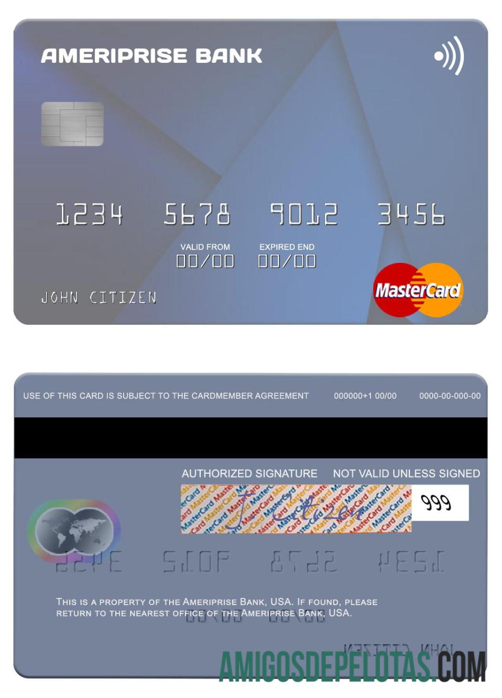 Mastercard do Banco Ameriprise dos EUA baixar para verificação